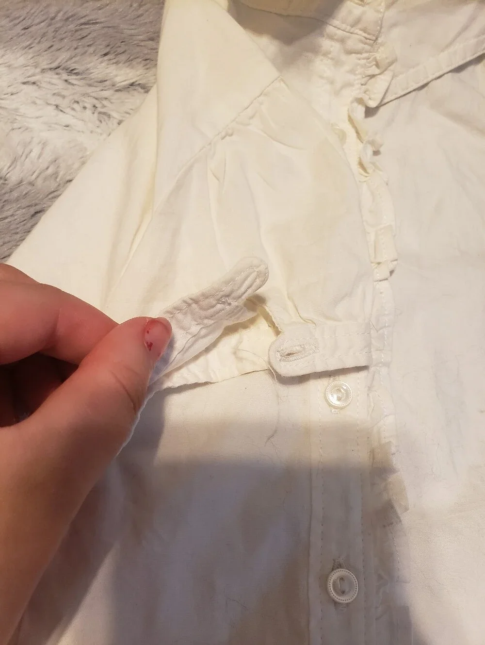 Gap Kids White Short Sleeve Ruffled Button Up Blouse S 6-7